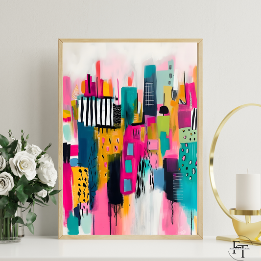 Vibrant Urban Landscape - Colorful Abstract Cityscape Framed Print