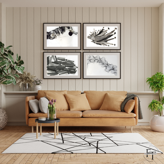 Monochrome Harmony - Set of 4 Abstract Wall Prints