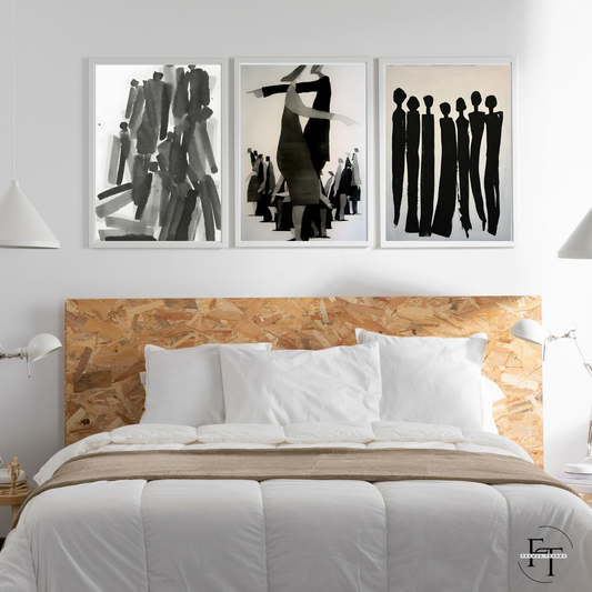 Monochrome Abstract Triptych- Set of 3